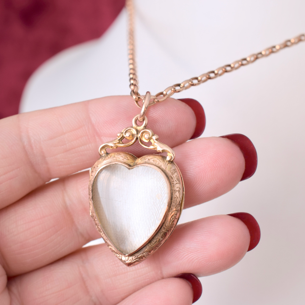 Antique Edwardian 9ct Rose Gold Heart Locket - Birmingham 1906