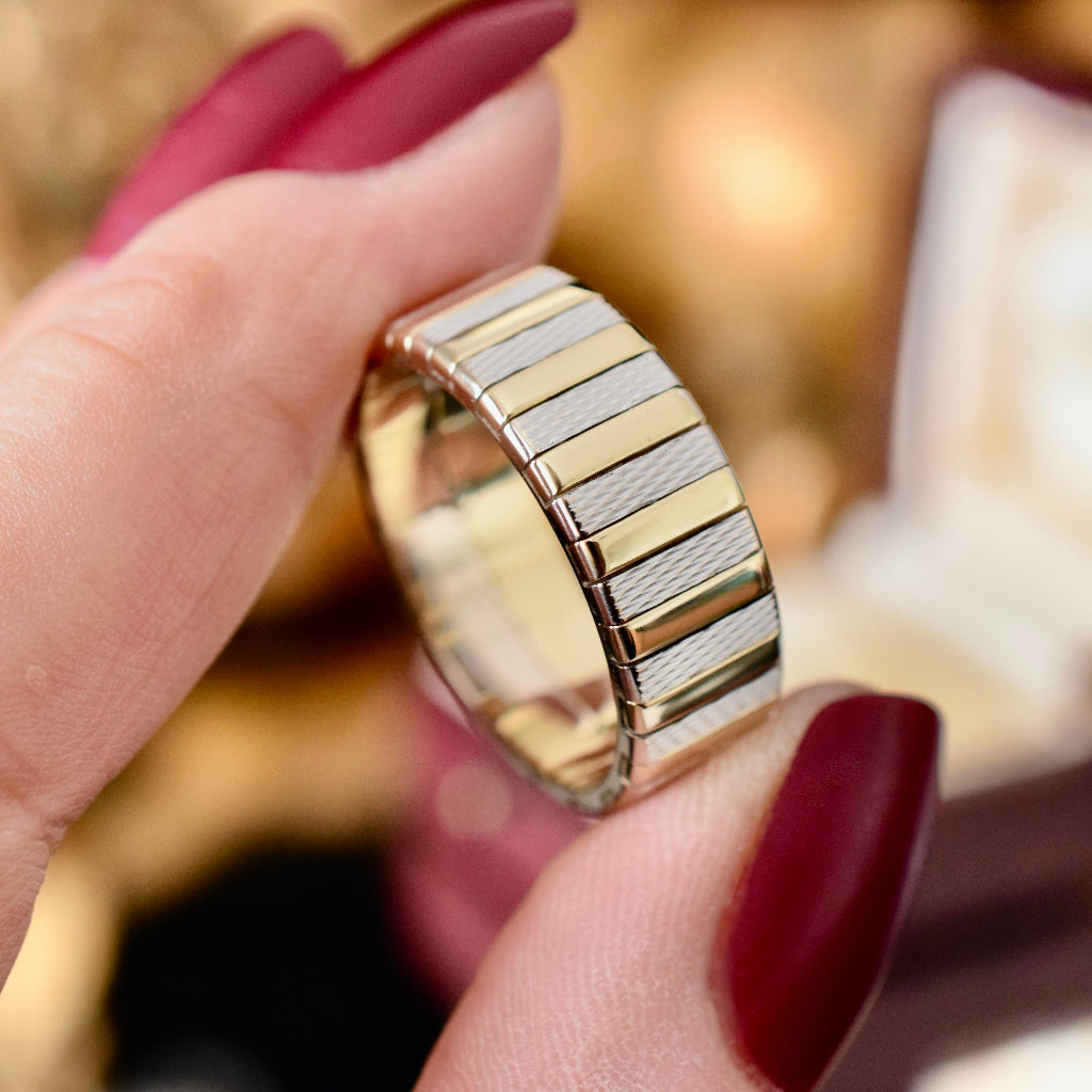 Modern Two Tone Yellow And White Gold Wide Ring