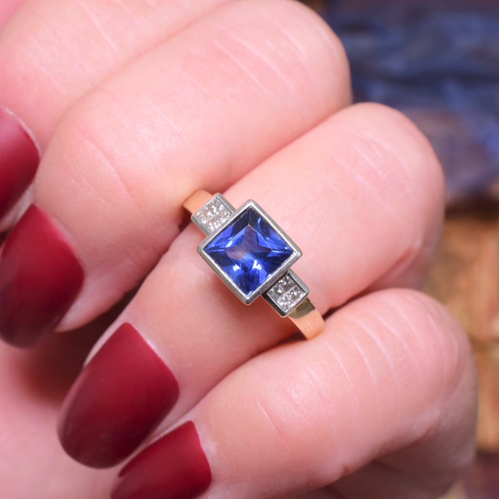 Modern 9ct Yellow Gold Created Sapphire And Diamond Ring