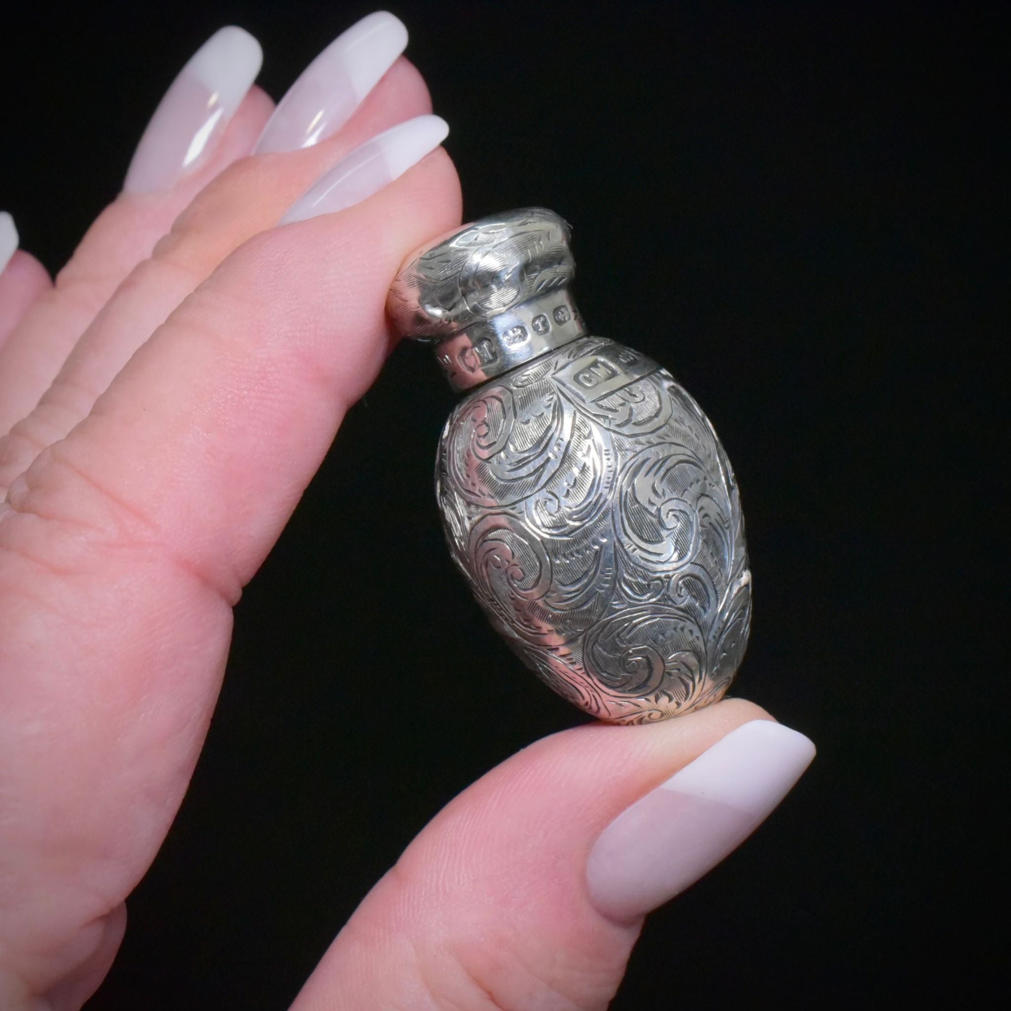 Antique Victorian Sterling Silver Perfume Bottle - C C May & Sons - Birmingham 1891