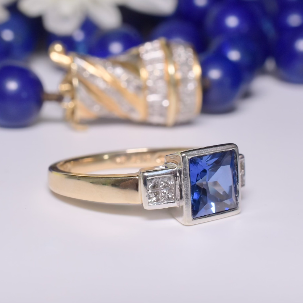 Modern 9ct Yellow Gold Created Sapphire And Diamond Ring