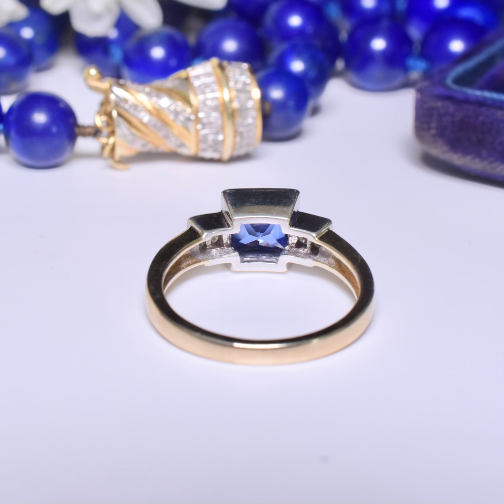 Modern 9ct Yellow Gold Created Sapphire And Diamond Ring