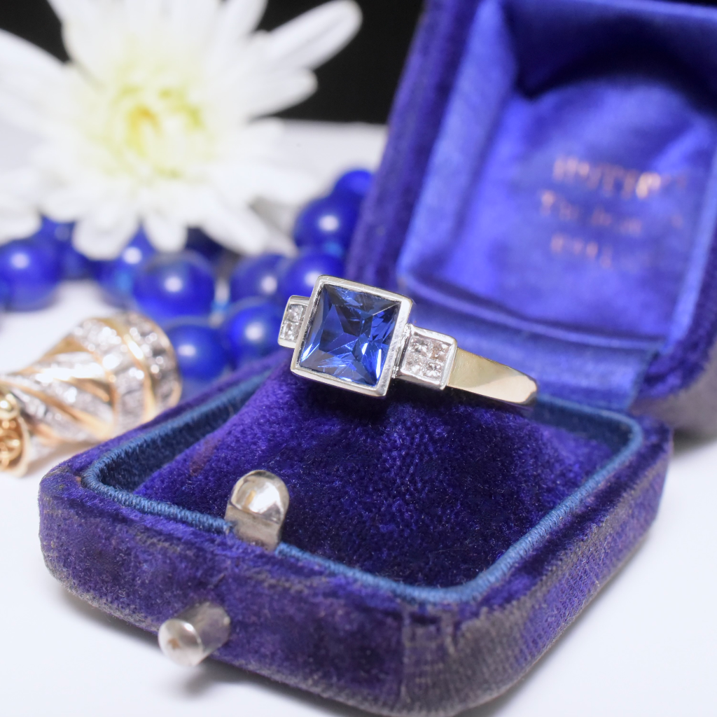 Modern 9ct Yellow Gold Created Sapphire And Diamond Ring