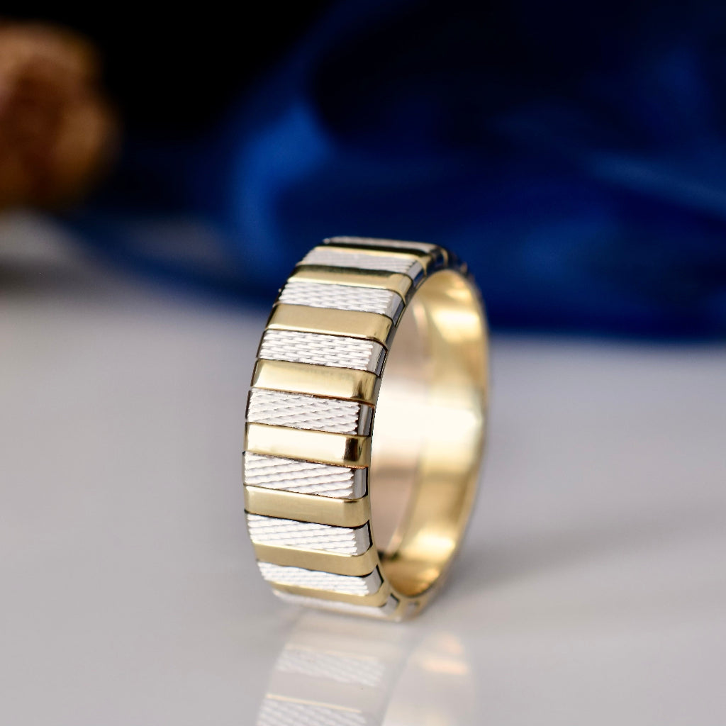 Modern Two Tone Yellow And White Gold Wide Ring