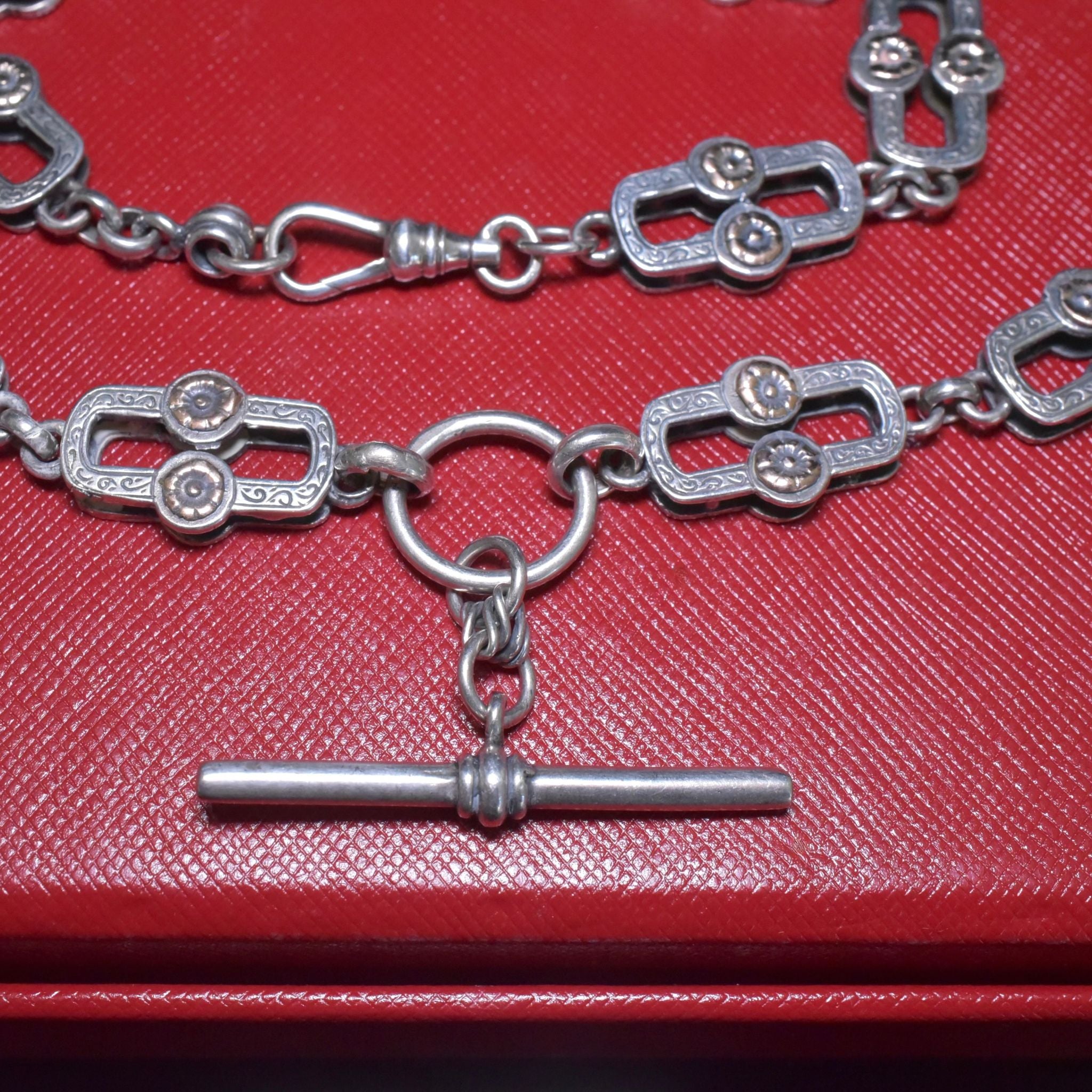 Vintage Australian Sterling Silver - 9ct Gold Accents - ‘Day And Night’ Antique Style Fob Chain