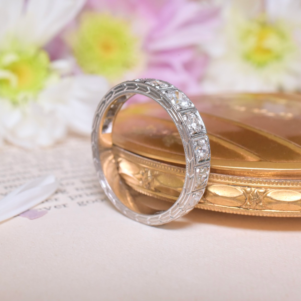 Antique Art Deco 18ct White Gold And Diamond ‘Cherry Blossom’ Half Hoop Ring Circa 1920-30’s