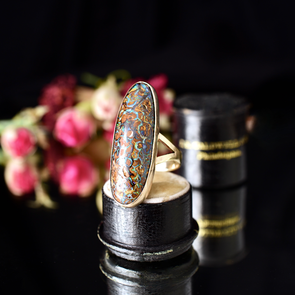Vintage 9ct Yellow Gold Queensland Koroit Boulder Opal Ring