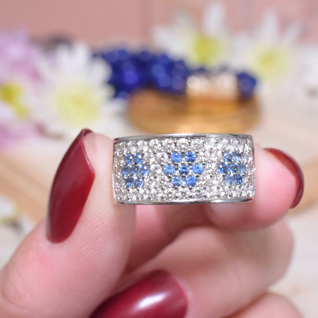 Superb 18ct White Gold Diamond And Sapphire Ring
