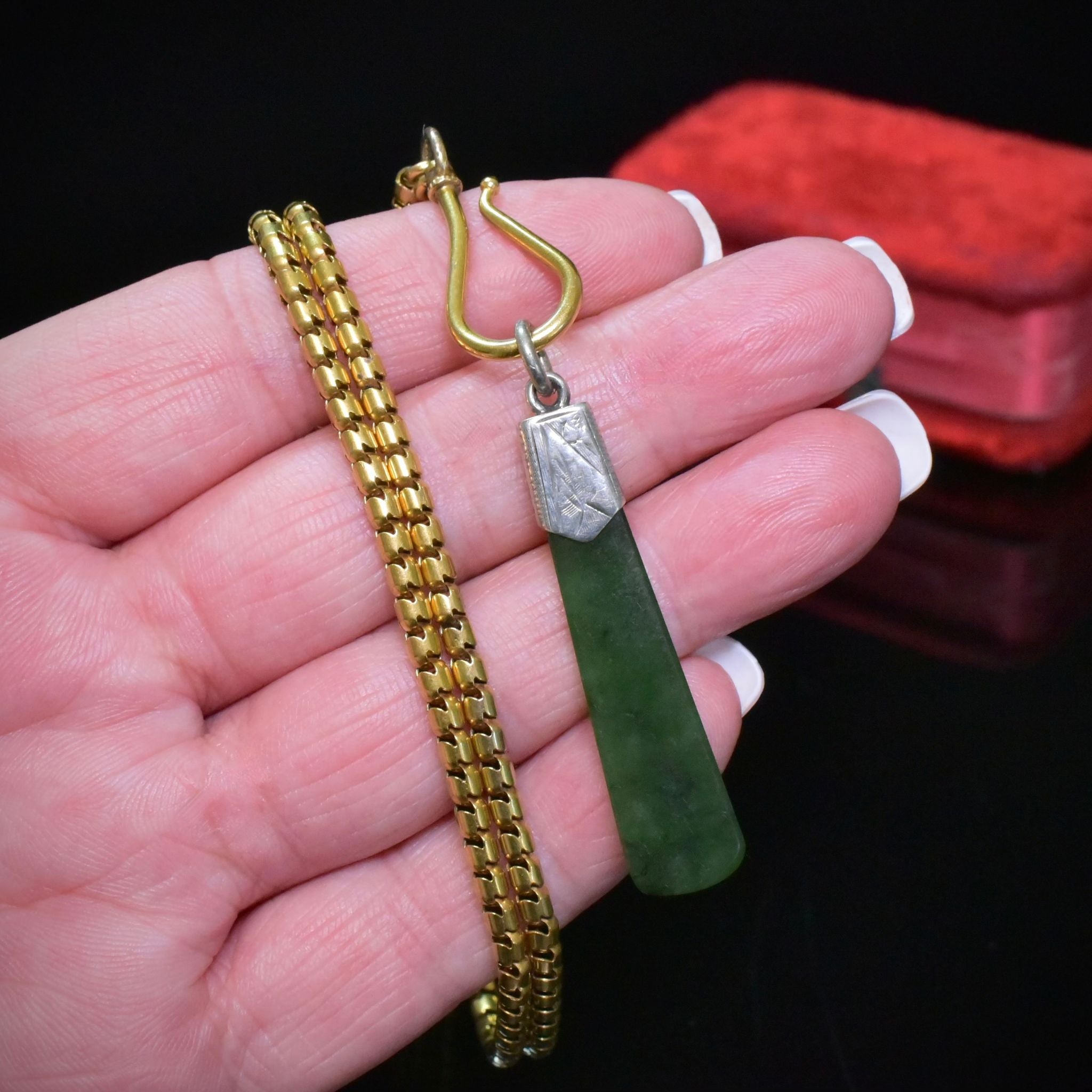 Antique Edwardian Sterling Silver Nephrite Jade Fob Pendant Circa 1900-1910