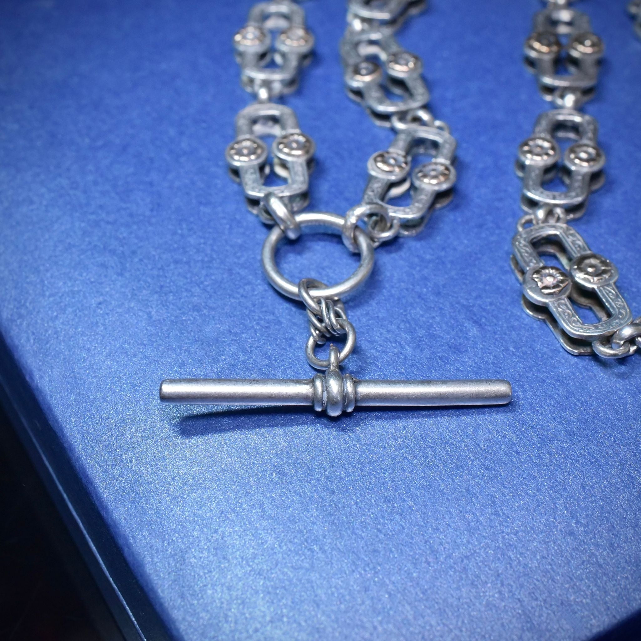 Vintage Australian Sterling Silver - 9ct Gold Accents - ‘Day And Night’ Antique Style Fob Chain