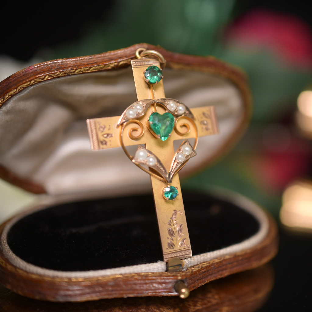 Antique Australian 9ct Rose Gold Garnet Topped Doublet Cross Pendant Circa 1910