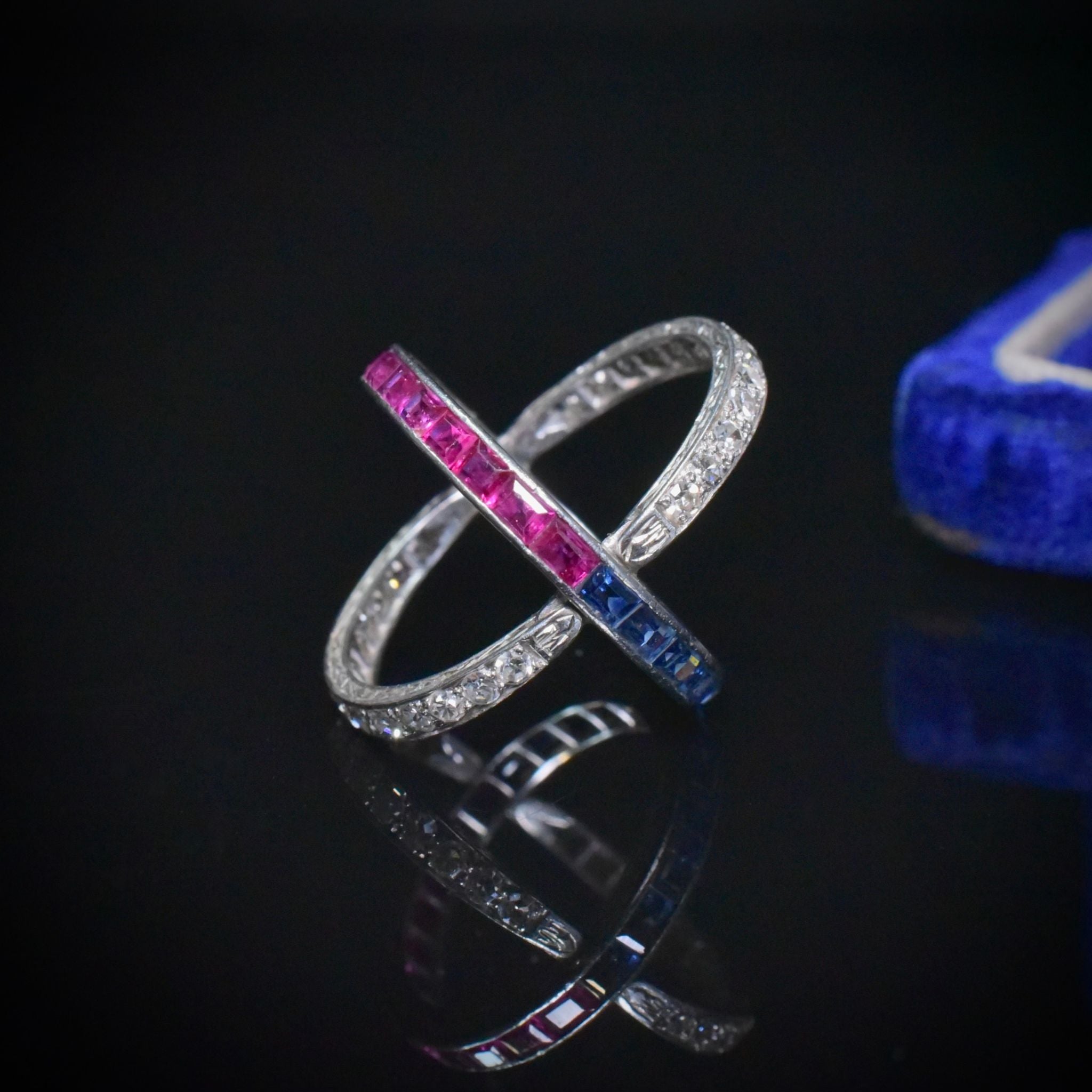 Superb Antique Art Deco Platinum Ruby Sapphire ‘Flip’ Ring Circa 1920’s
