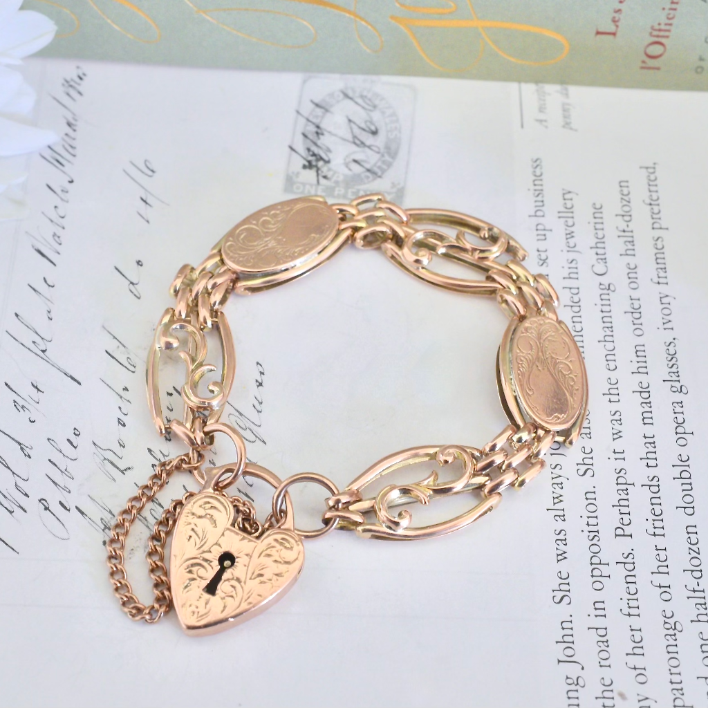 Vintage 9ct Rose Gold Gate And Panel Bracelet Circa 1940s