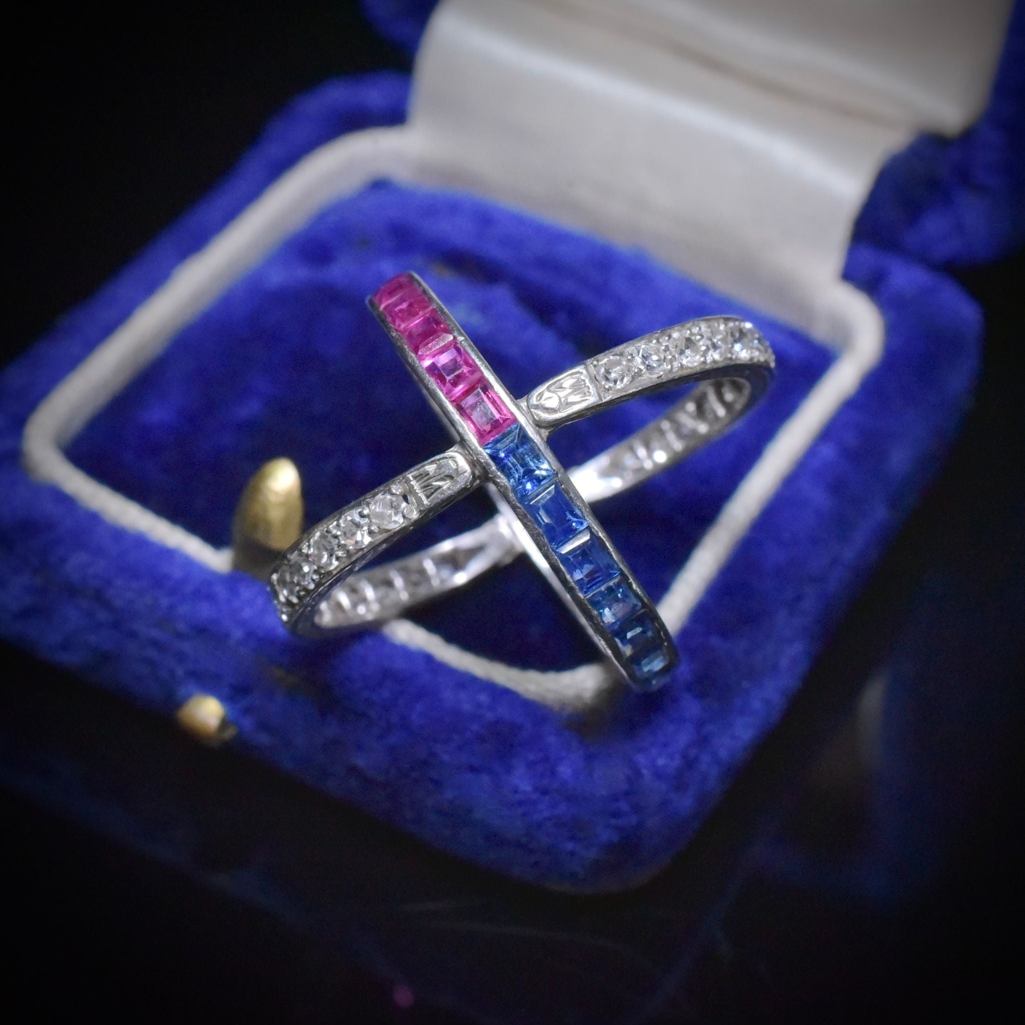 Superb Antique Art Deco Platinum Ruby Sapphire ‘Flip’ Ring Circa 1920’s