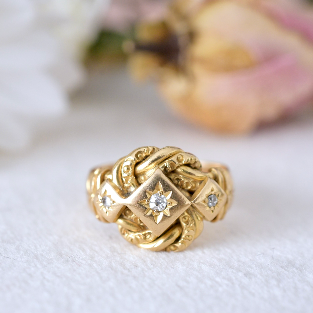 Antique Edwardian 18ct Yellow Gold Diamond ‘Lovers Knot’ Ring circa 1915