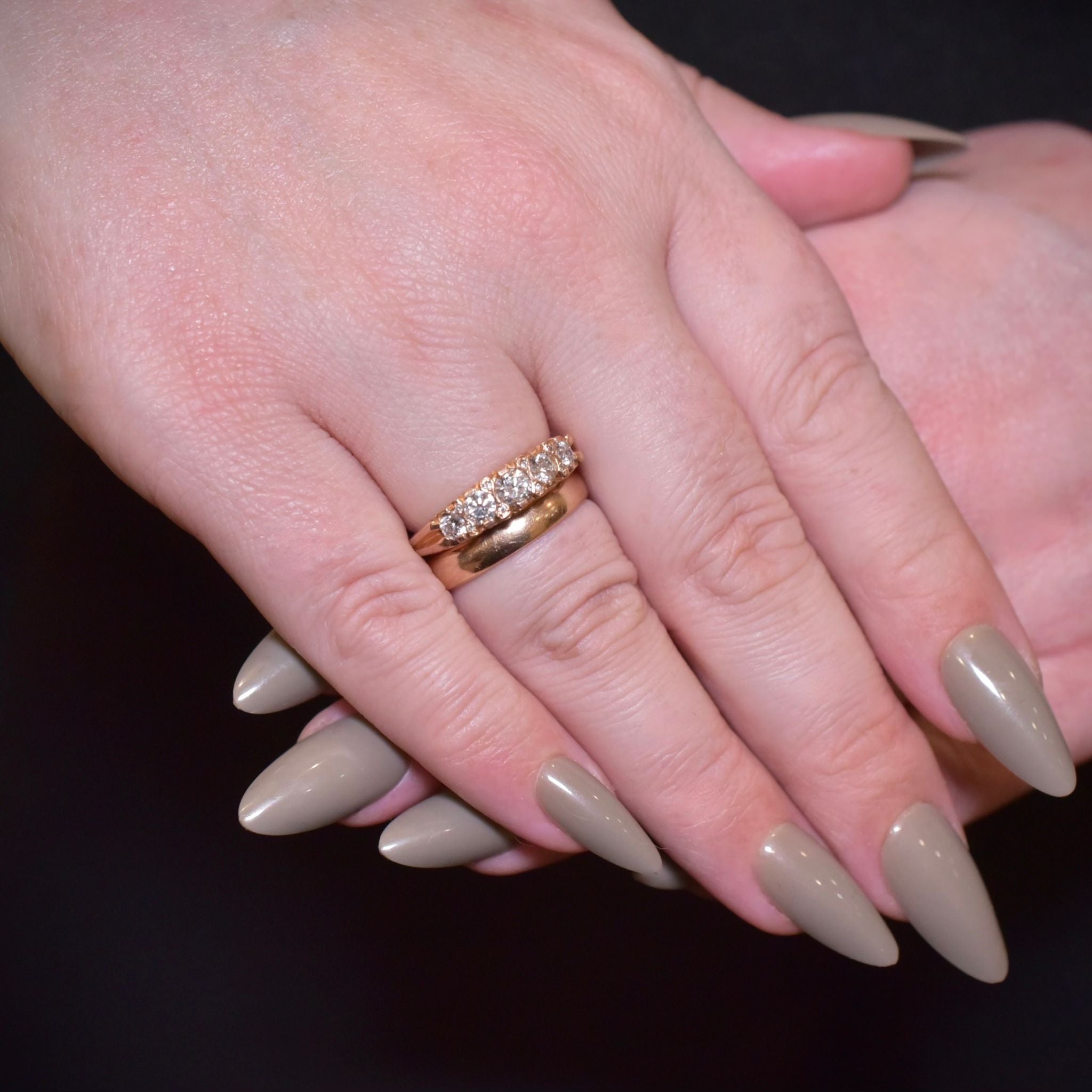 Contemporary, Antique Style, Australian Designer 18ct Rose Gold Five Diamond Half-Hoop Ring 0.76ct By Troy O’Brien