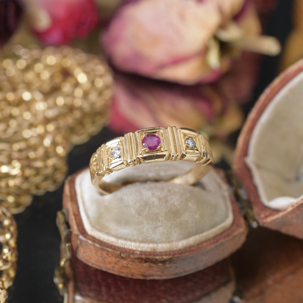 Modern 18ct Yellow Gold Ruby And Diamond Ring