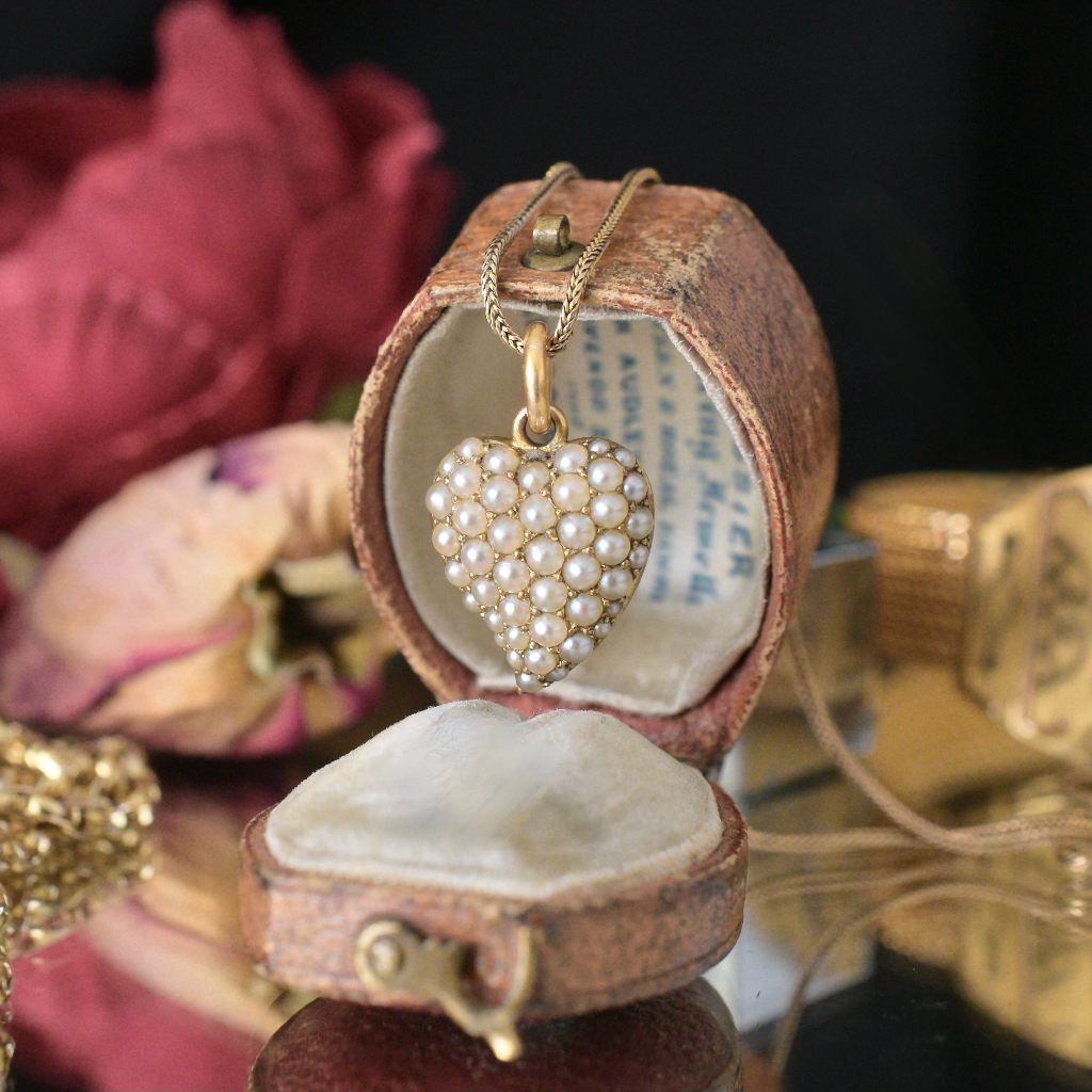Antique 15ct Yellow Gold And Seed Pearl ‘Heart’ Locket Circa 1880’s