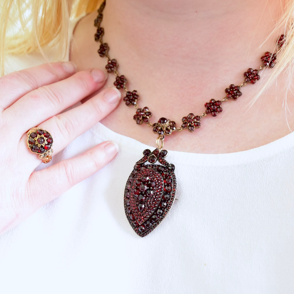 Antique Victorian Bohemian Garnet Necklace And Pendant/Brooch Circa 1880-1900