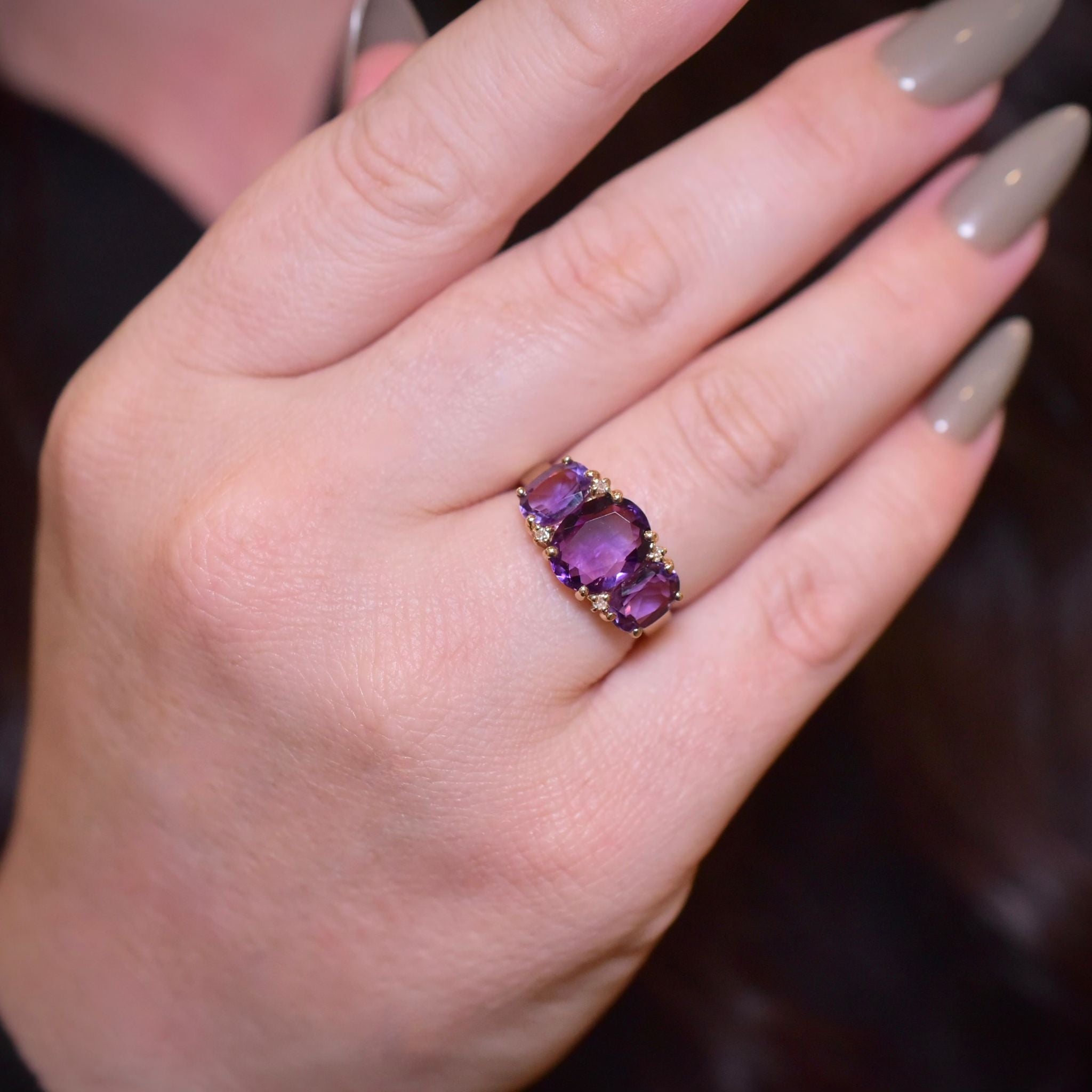 Contemporary 9ct Yellow Gold Amethyst And Diamond Ring