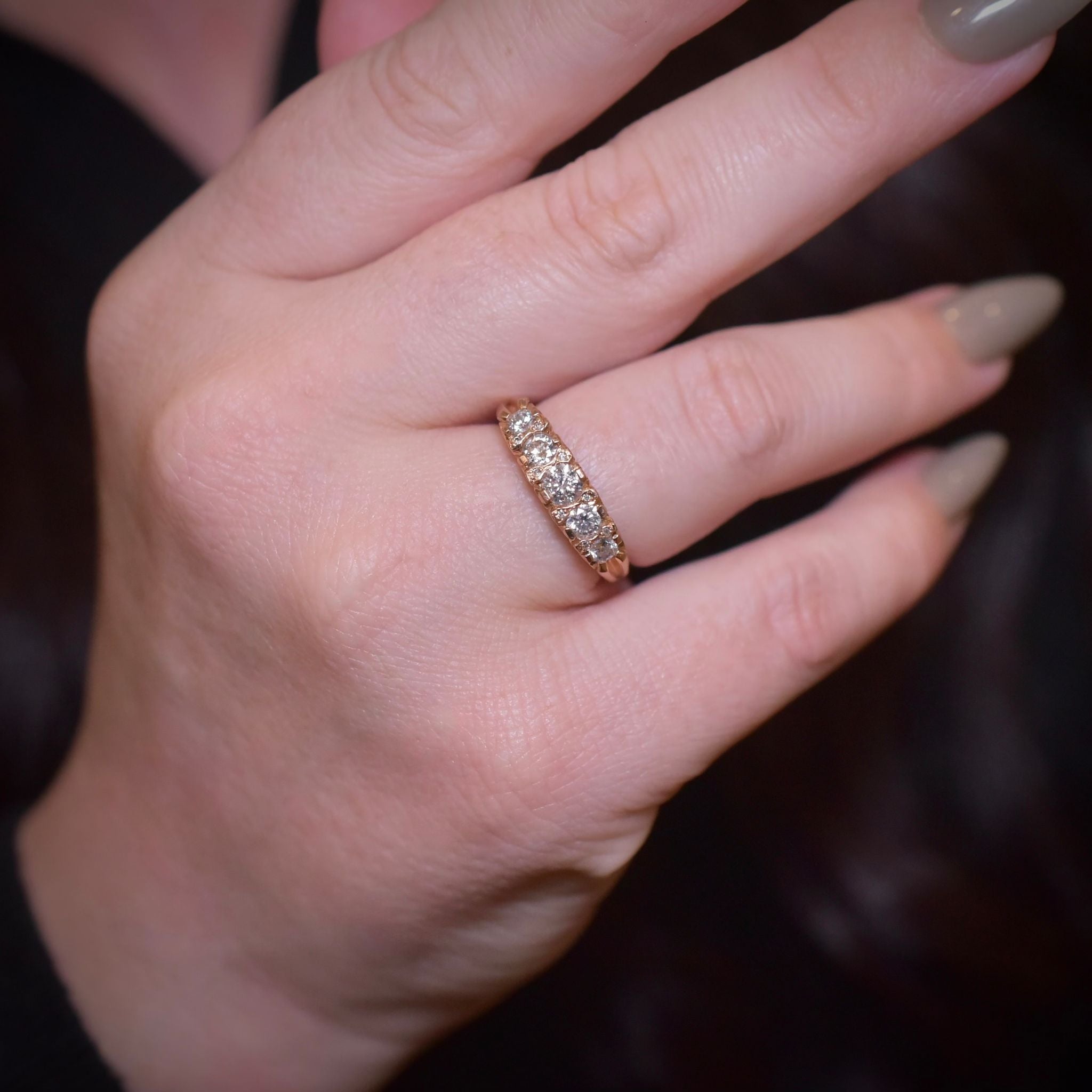 Contemporary, Antique Style, Australian Designer 18ct Rose Gold Five Diamond Half-Hoop Ring 0.76ct By Troy O’Brien