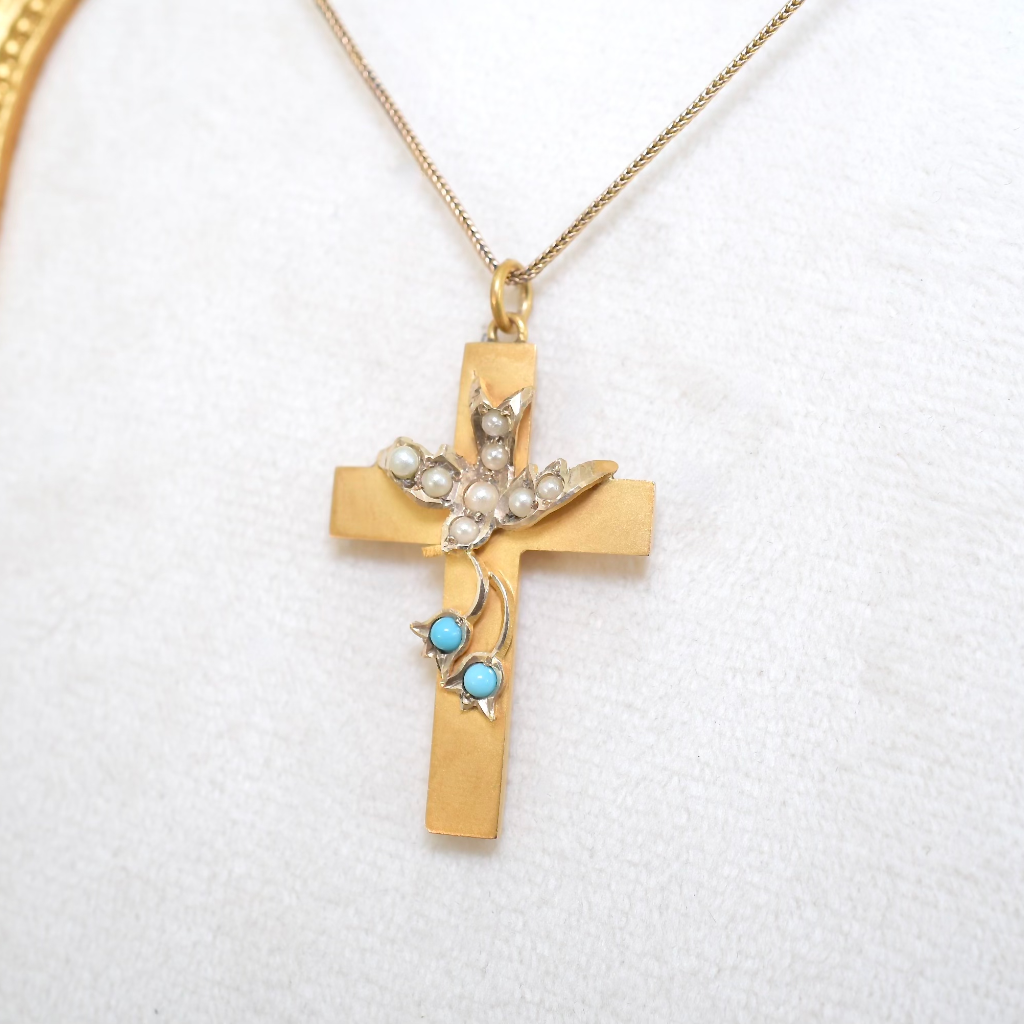 Antique Australian 9ct Rose Gold Cross Pendant By Aronson And Co Circa 1910