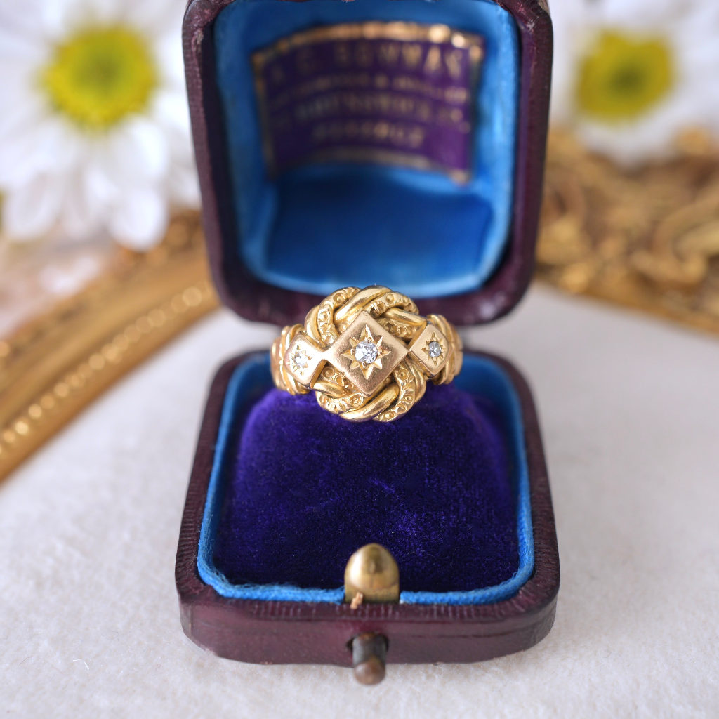 Antique Edwardian 18ct Yellow Gold Diamond ‘Lovers Knot’ Ring circa 1915