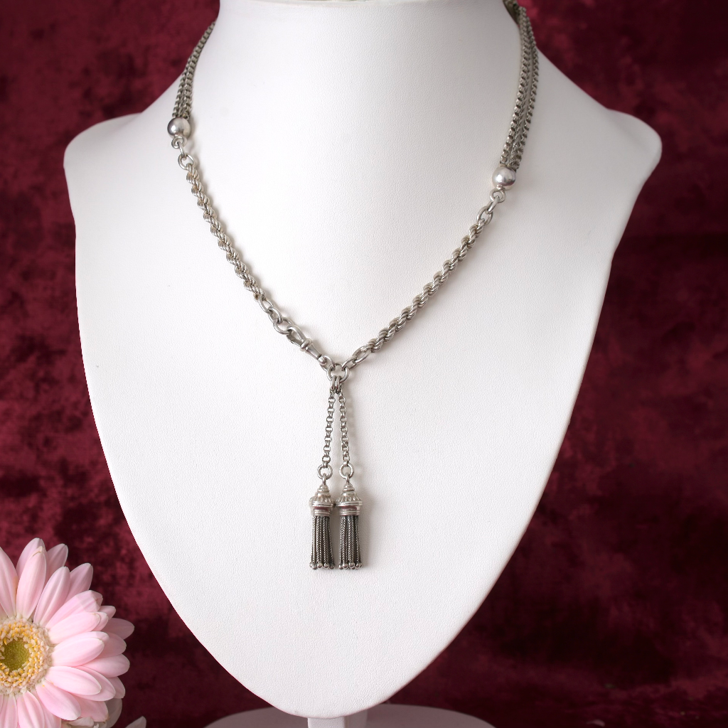 Antique Victorian Silver Albertina Tassel Necklace Circa 1880-90