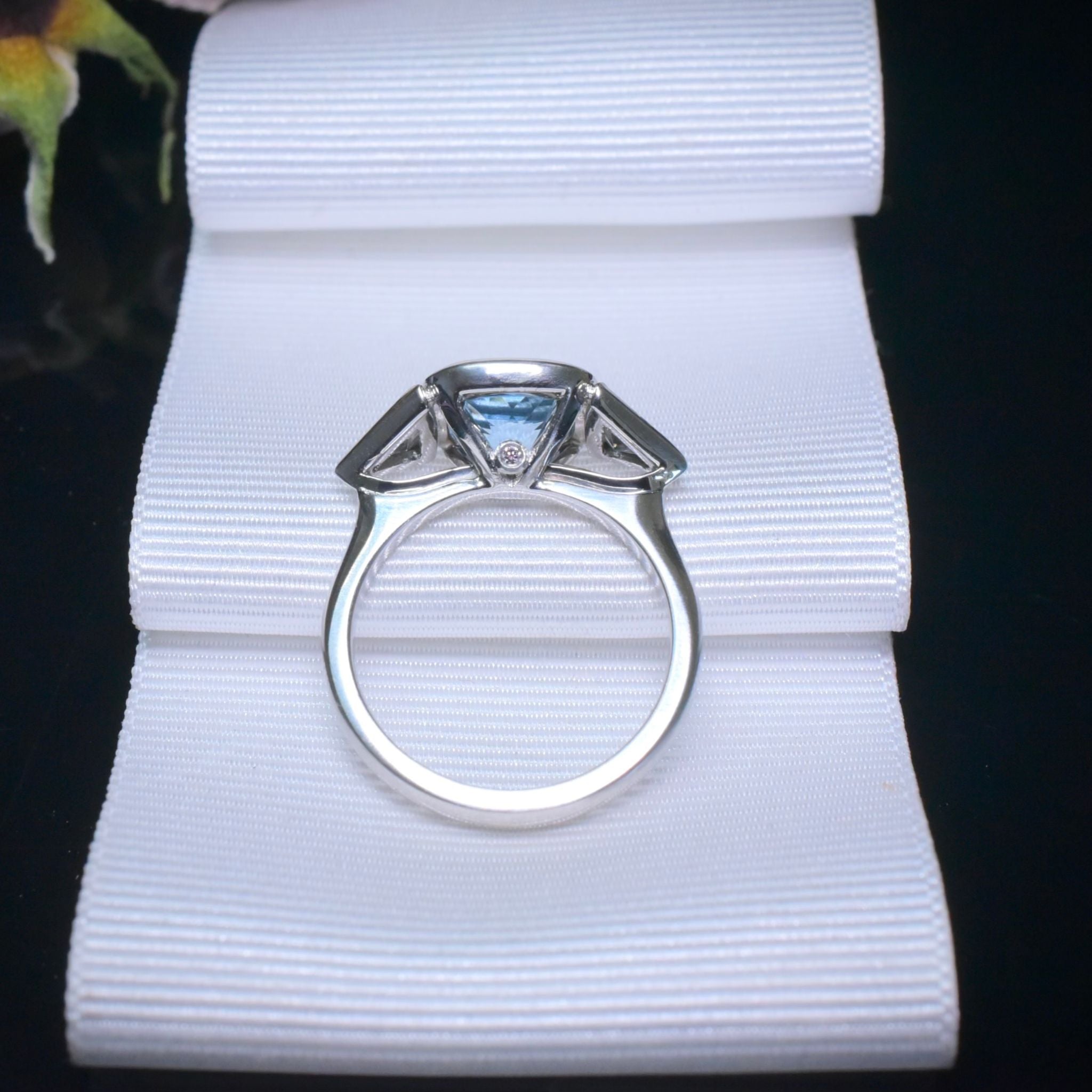 Superb Solid Platinum Aquamarine, Diamond, And Pink Diamond Ring