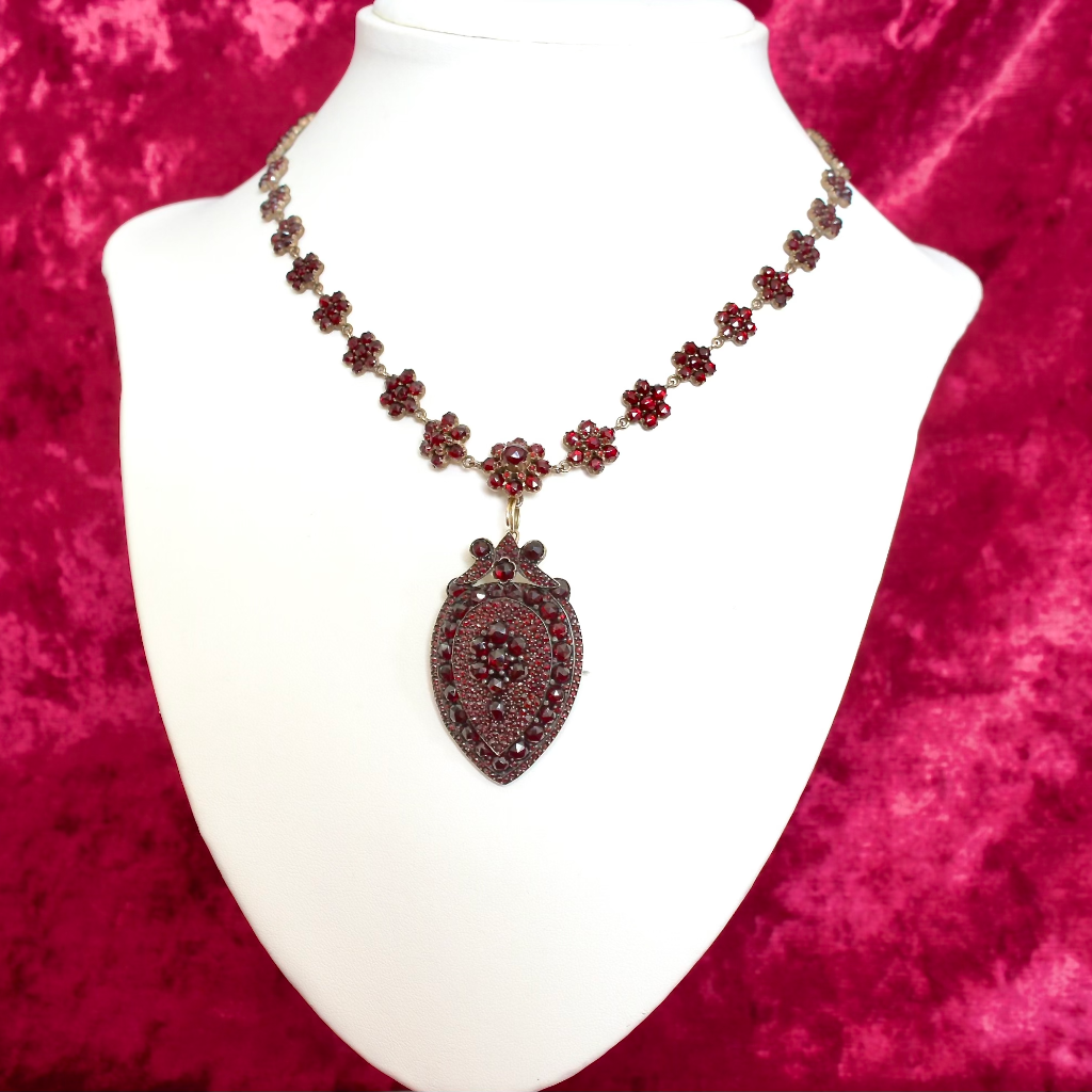 Antique Victorian Bohemian Garnet Necklace And Pendant/Brooch Circa 1880-1900