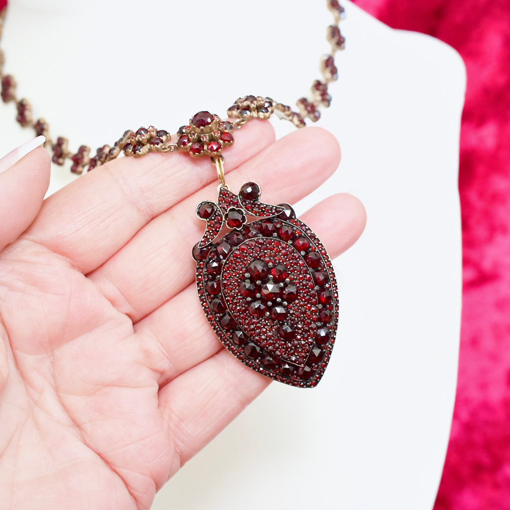 Antique Victorian Bohemian Garnet Necklace And Pendant/Brooch Circa 1880-1900