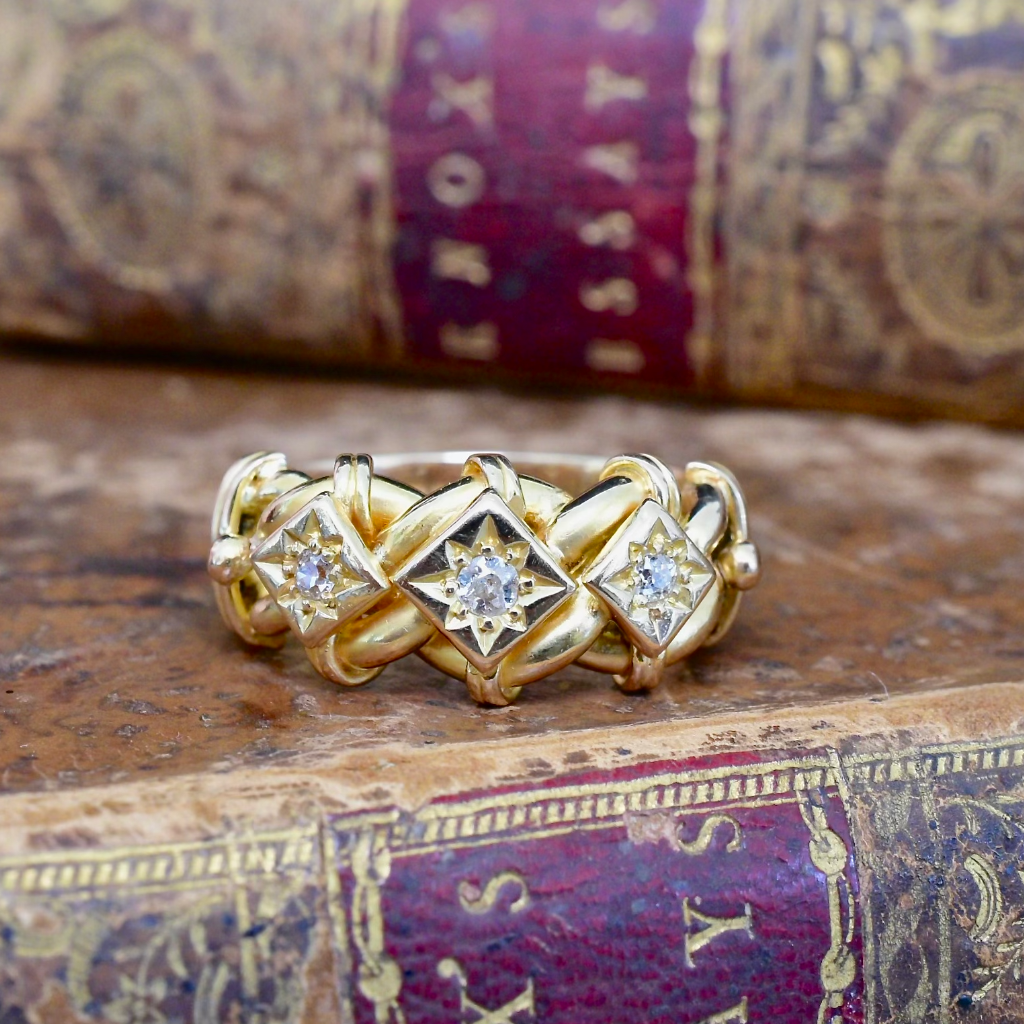 Antique Edwardian 18ct Rose Gold And Diamond Triple Knot Ring - Birmingham 1910