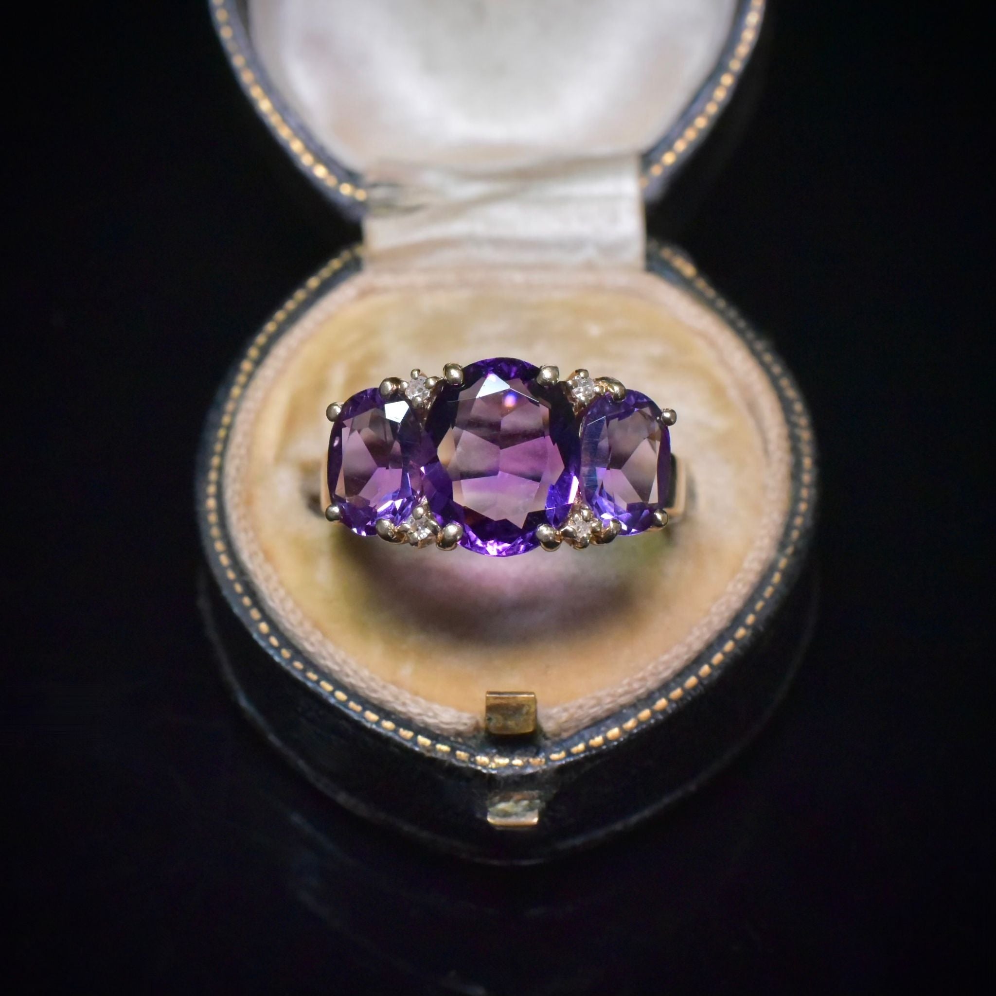 Contemporary 9ct Yellow Gold Amethyst And Diamond Ring