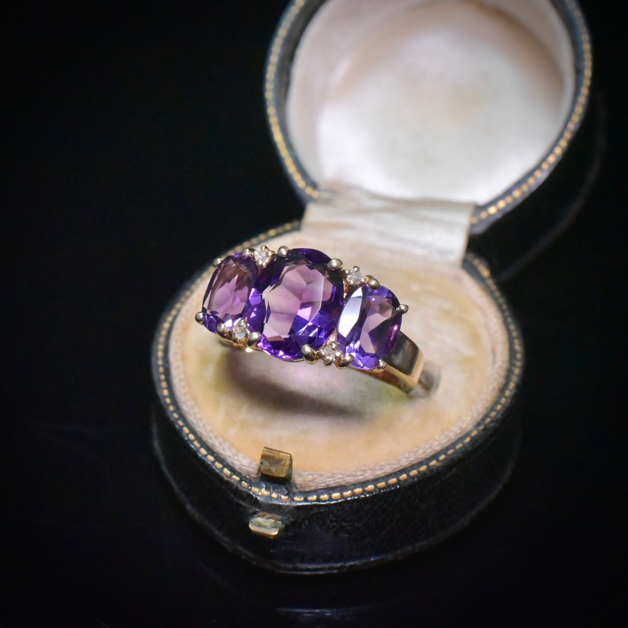 Contemporary 9ct Yellow Gold Amethyst And Diamond Ring