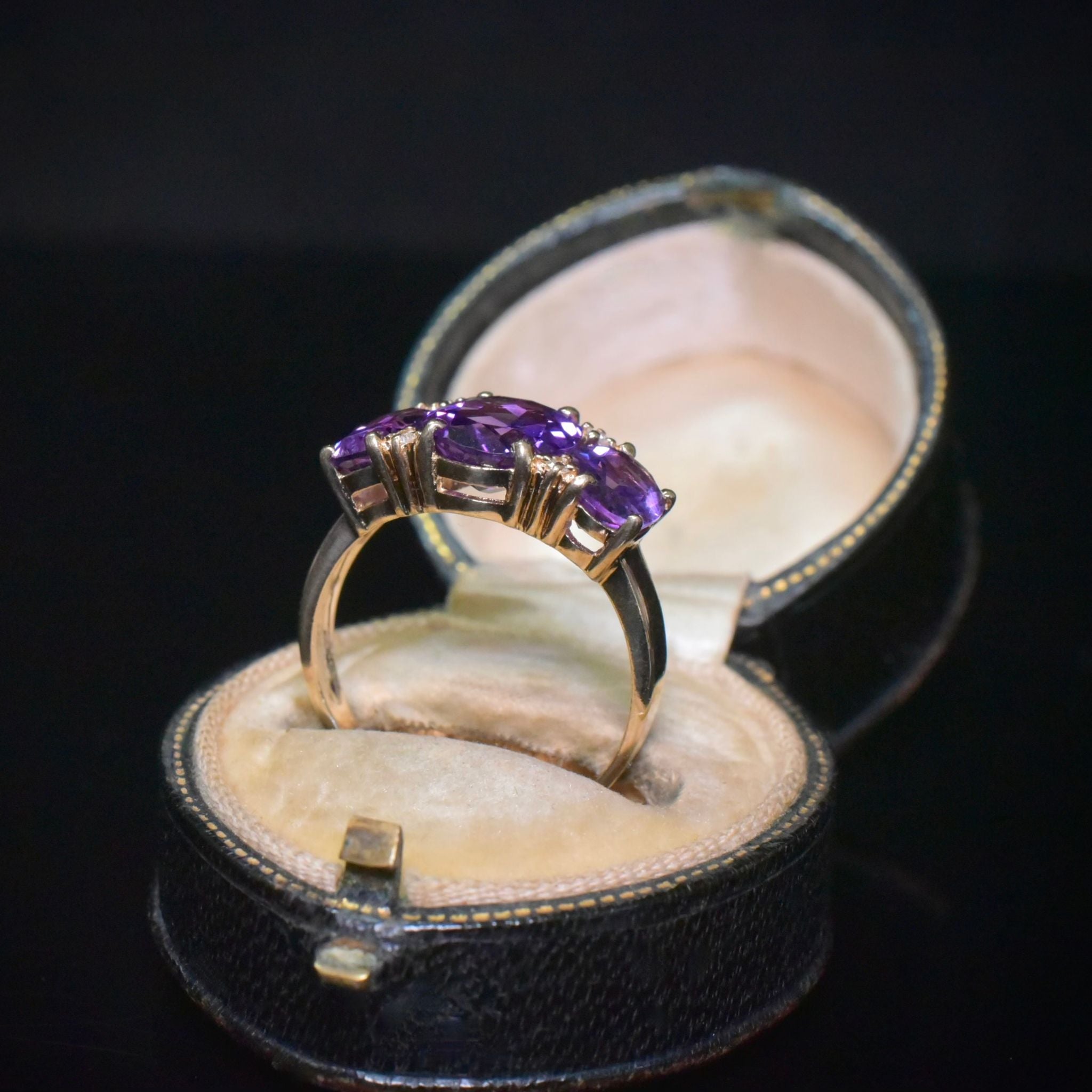 Contemporary 9ct Yellow Gold Amethyst And Diamond Ring