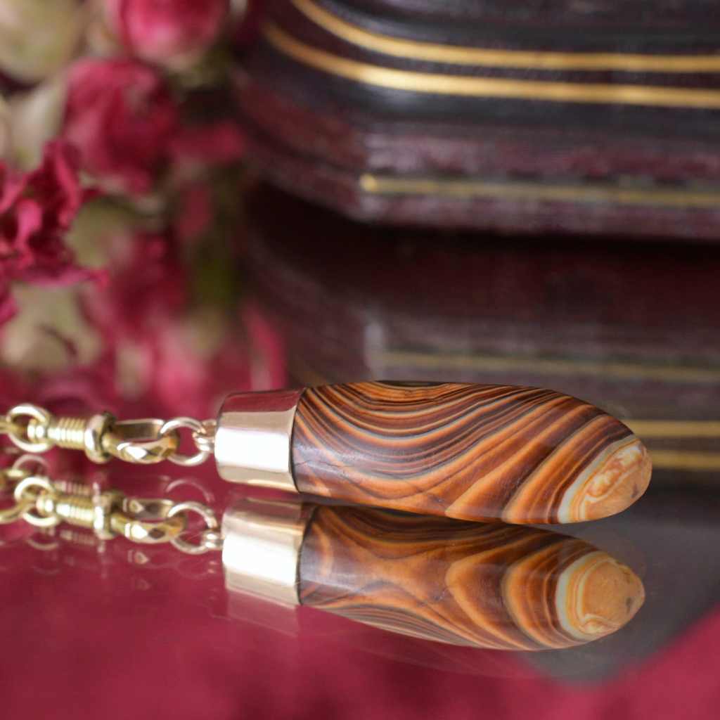 Antique Australian 9ct Rose Gold And Banded Agate Fob Pendant By ‘CARIS’ Of Perth W.A. Circa 1910