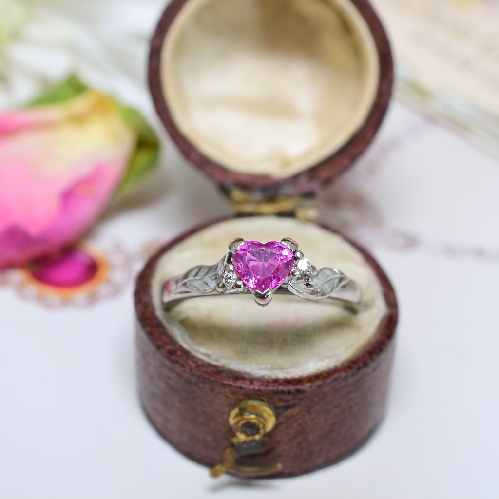 Contemporary 18ct White Gold Natural Pink Heart-Cut Sapphire And Diamond Ring Included in Purchase Independent Valuation from 2011 for $2,500 AUD