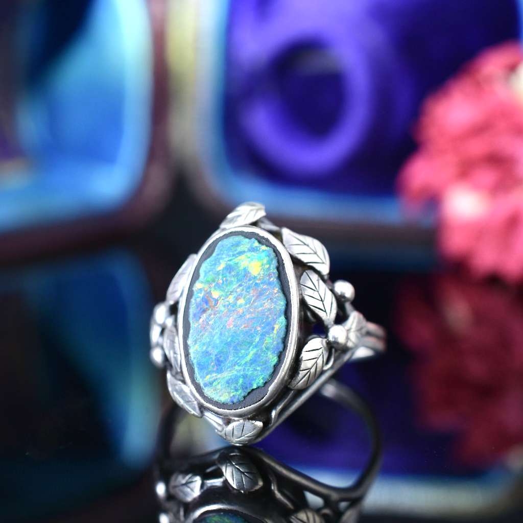 Vintage Australian Sterling Silver Black Opal Doublet Ring Attributed to Rhoda Wager