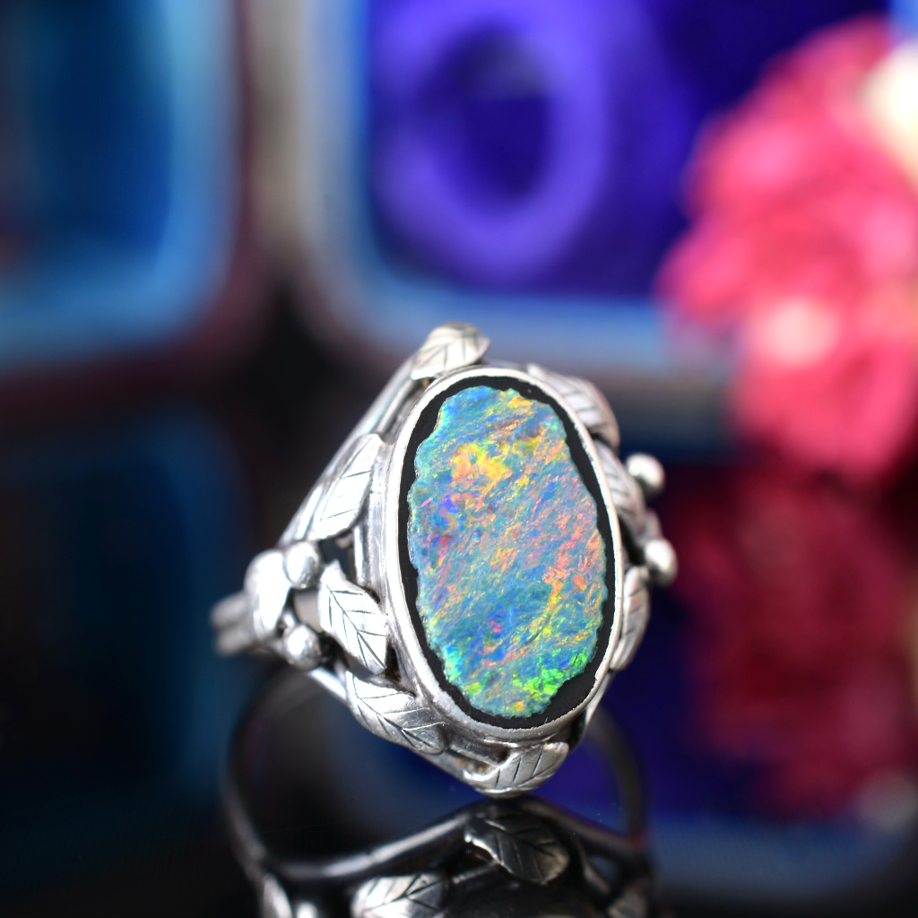 Vintage Australian Sterling Silver Black Opal Doublet Ring Attributed to Rhoda Wager
