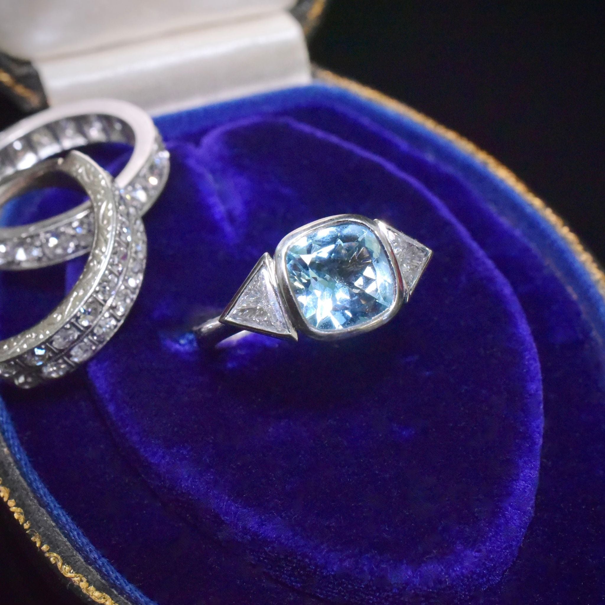 Superb Solid Platinum Aquamarine, Diamond, And Pink Diamond Ring