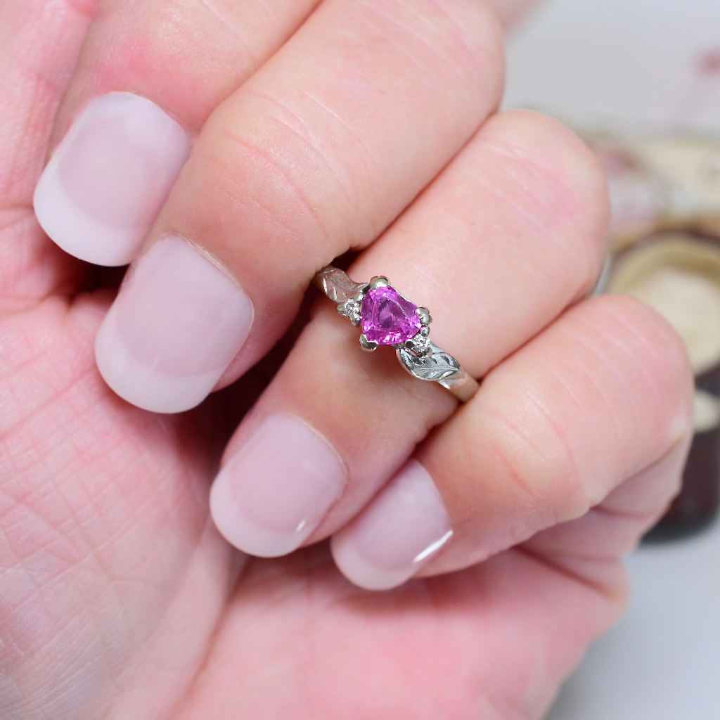 Contemporary 18ct White Gold Natural Pink Heart-Cut Sapphire And Diamond Ring Included in Purchase Independent Valuation from 2011 for $2,500 AUD