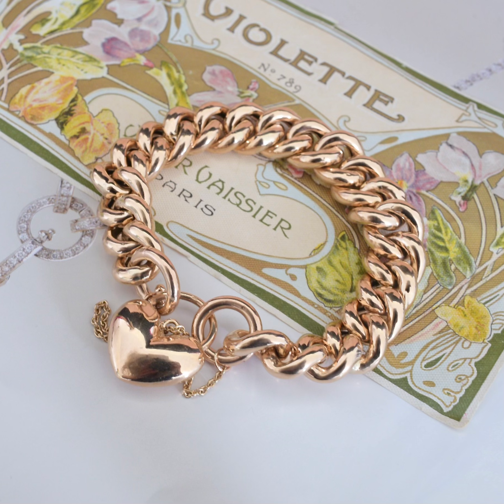 Contemporary 9ct Rose Gold Puffy Heart Curblink Bracelet - 51 Grams