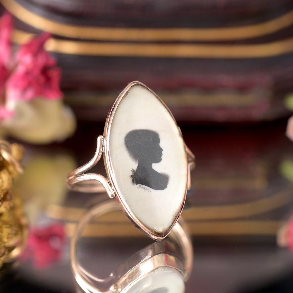 Georgian 9ct Rose Gold Silhouette Navette Ring Signed John Miers Circa 1790