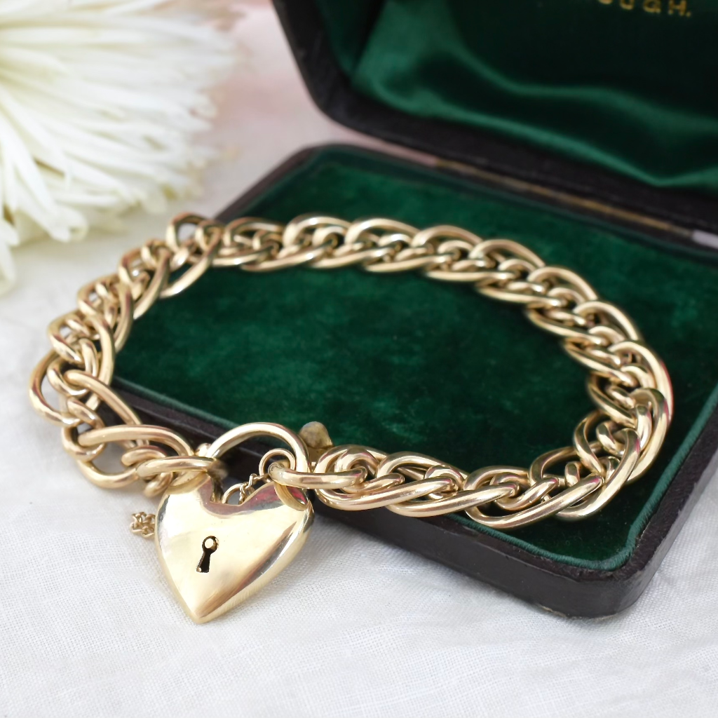 Contemporary 9ct Yellow Gold Fancy Double Curblink Padlock Bracelet