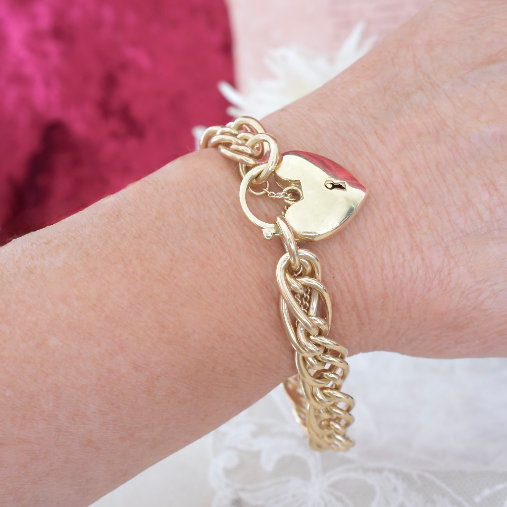 Contemporary 9ct Yellow Gold Fancy Double Curblink Padlock Bracelet