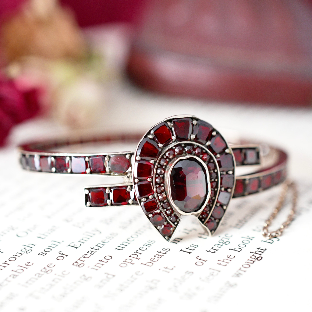 Antique Victorian Bohemian Garnet Crossover ‘Horseshoe’ Bangle Circa 1890’s