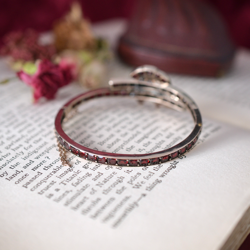 Antique Victorian Bohemian Garnet Crossover ‘Horseshoe’ Bangle Circa 1890’s