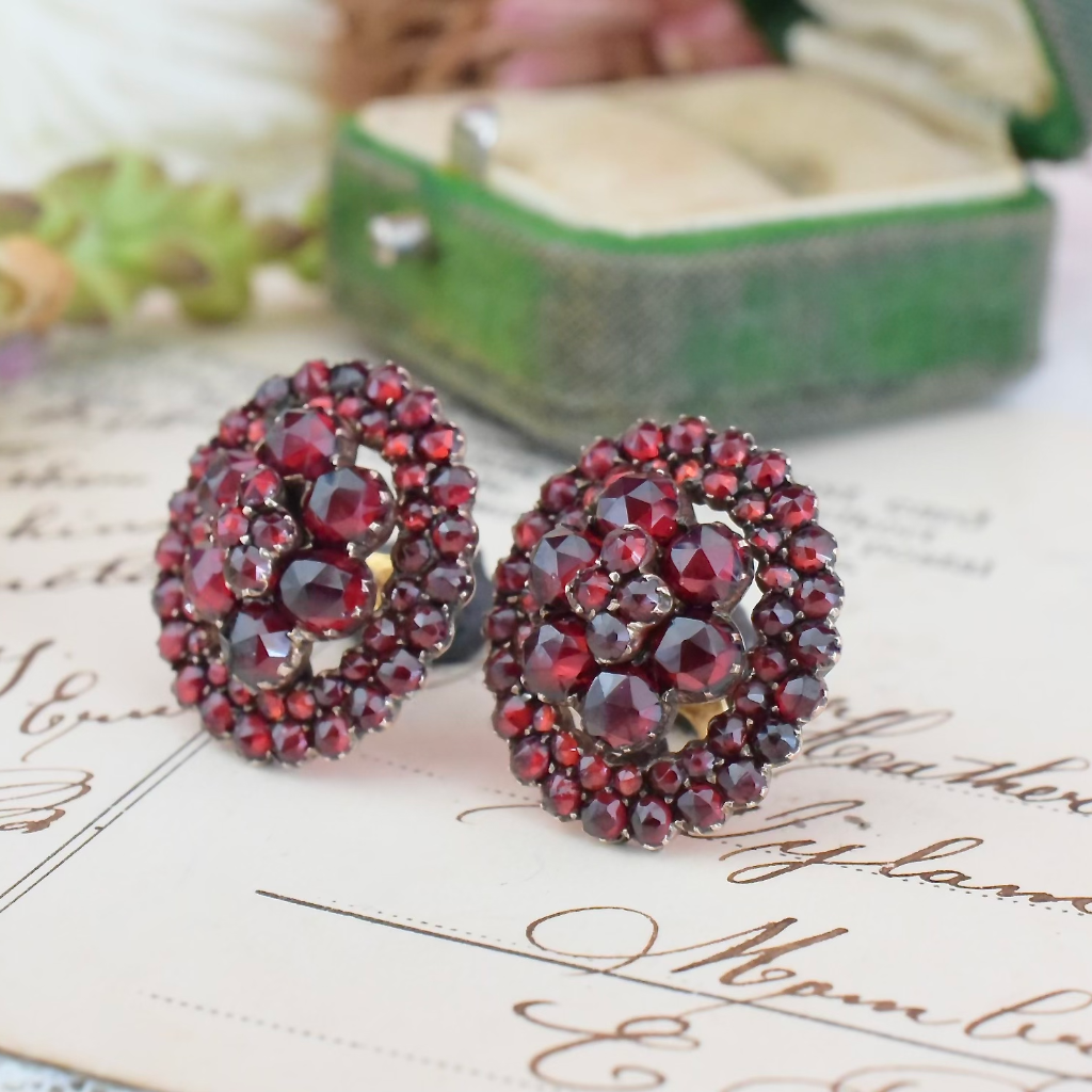 Antique Victorian Bohemian Garnet Earrings