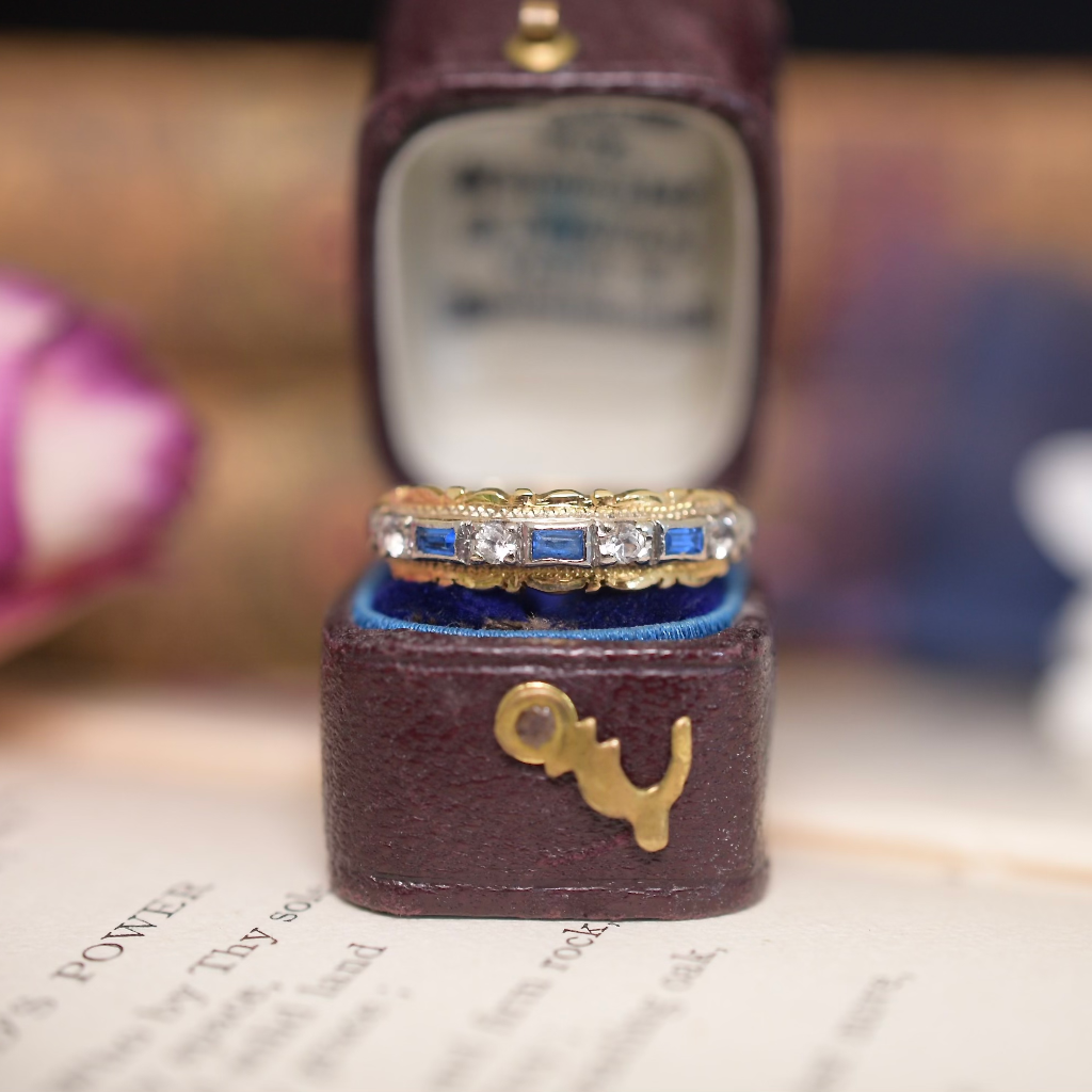 Vintage 18ct Yellow Gold Blue And White Spinel Ring Circa 1940’s