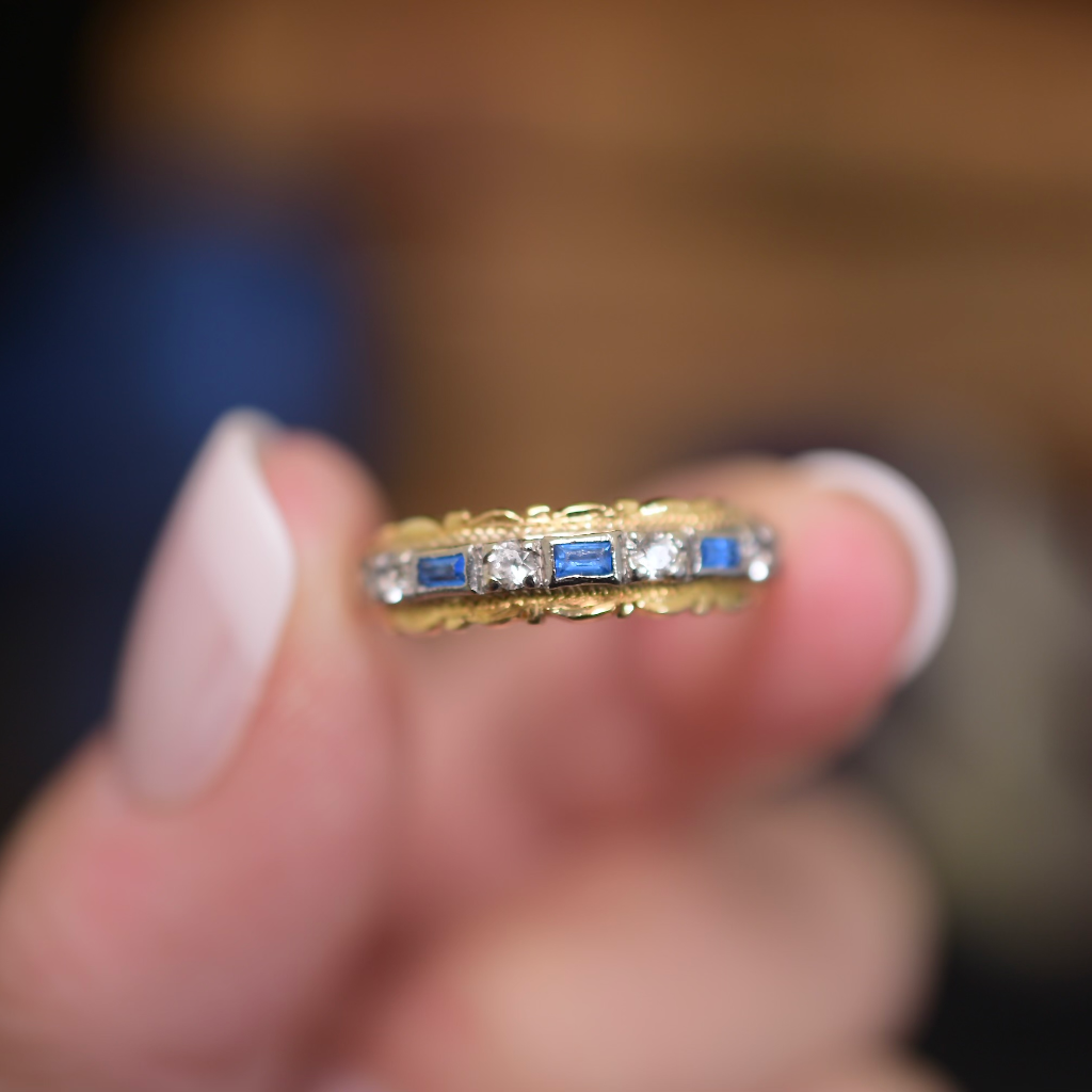 Vintage 18ct Yellow Gold Blue And White Spinel Ring Circa 1940’s